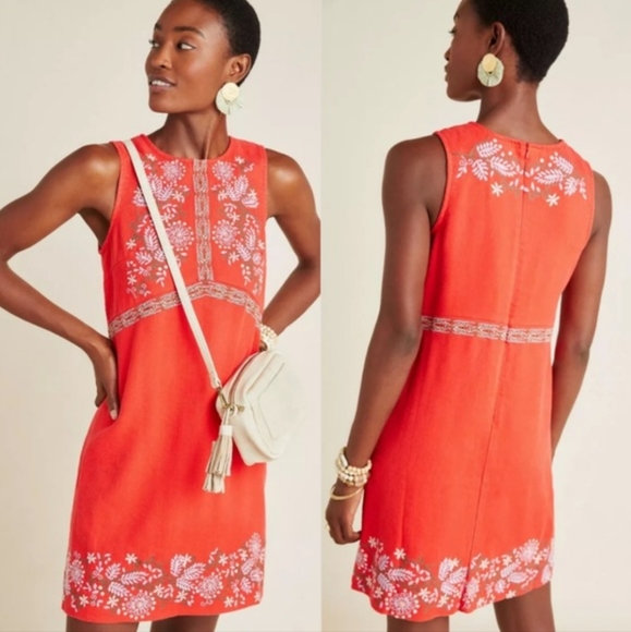 Anthropologie Aiko Red Embroidered Shift Dress - Picture 11 of 15